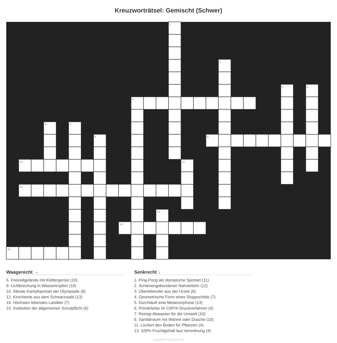 Kreuzworträtsel Kreuzworträtsel: Gemischt (Schwer) aus der Kategorie Sonstiges - kostenlos ausdrucken