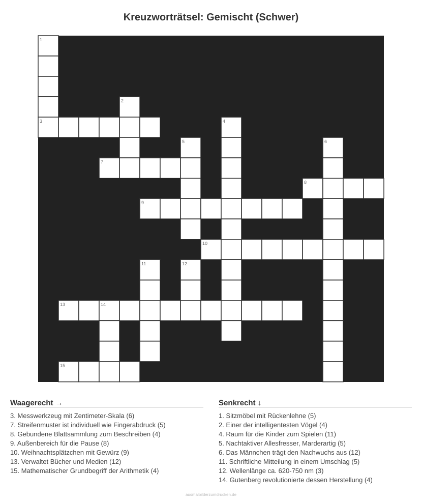Kreuzworträtsel Kreuzworträtsel: Gemischt (Schwer) aus der Kategorie Sonstiges - kostenlos ausdrucken