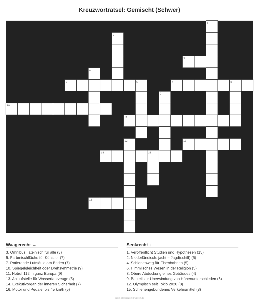 Kreuzworträtsel Kreuzworträtsel: Gemischt (Schwer) aus der Kategorie Sonstiges - kostenlos ausdrucken