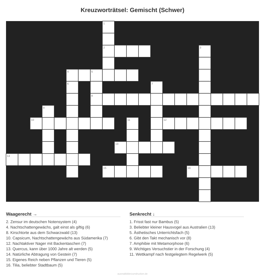Kreuzworträtsel Kreuzworträtsel: Gemischt (Schwer) aus der Kategorie Sonstiges - kostenlos ausdrucken