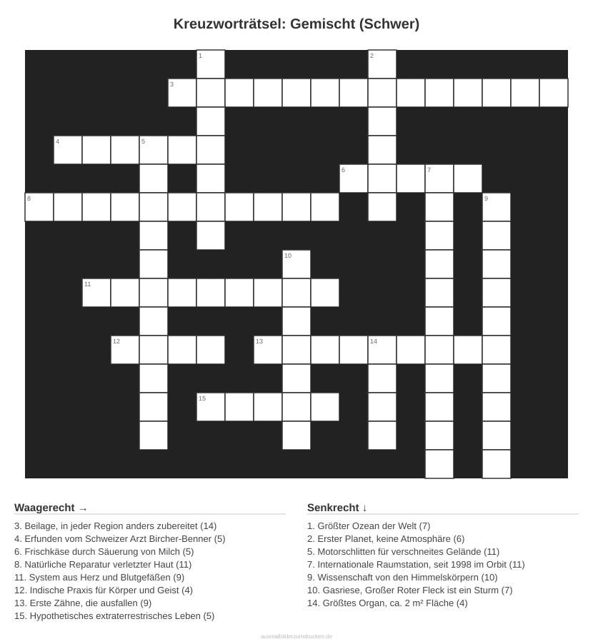 Kreuzworträtsel Kreuzworträtsel: Gemischt (Schwer) aus der Kategorie Sonstiges - kostenlos ausdrucken