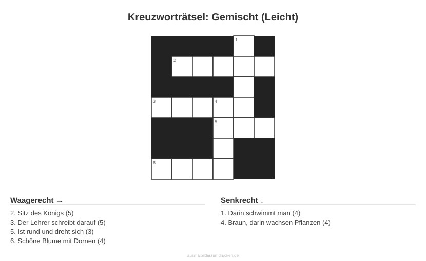 Kreuzworträtsel Kreuzworträtsel: Gemischt (Leicht) aus der Kategorie Sonstiges - kostenlos ausdrucken