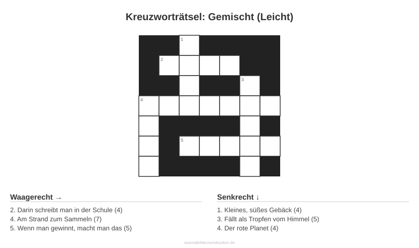 Kreuzworträtsel Kreuzworträtsel: Gemischt (Leicht) aus der Kategorie Sonstiges - kostenlos ausdrucken