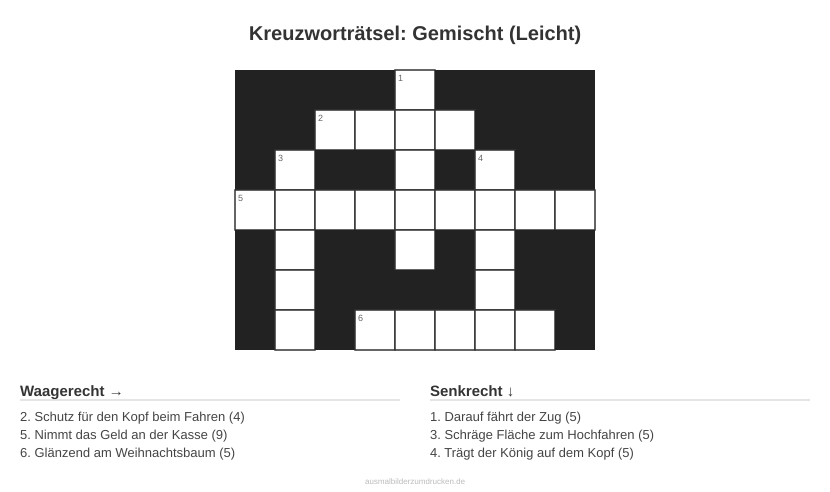 Kreuzworträtsel Kreuzworträtsel: Gemischt (Leicht) aus der Kategorie Sonstiges - kostenlos ausdrucken