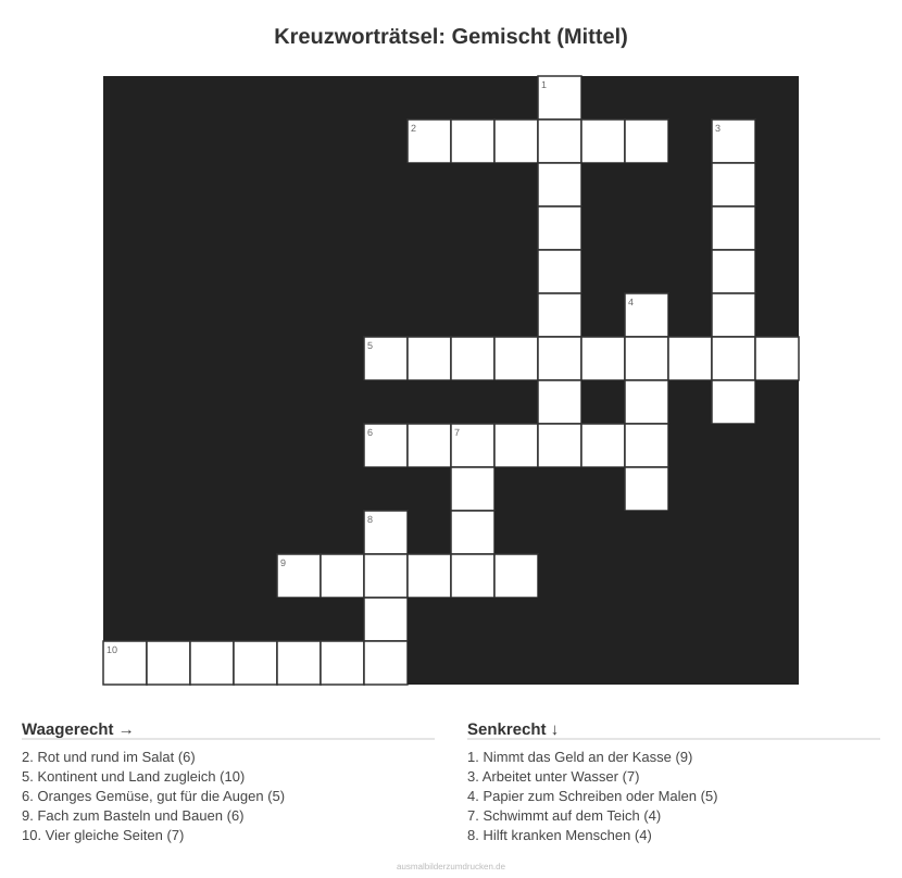 Kreuzworträtsel Kreuzworträtsel: Gemischt (Mittel) aus der Kategorie Sonstiges - kostenlos ausdrucken