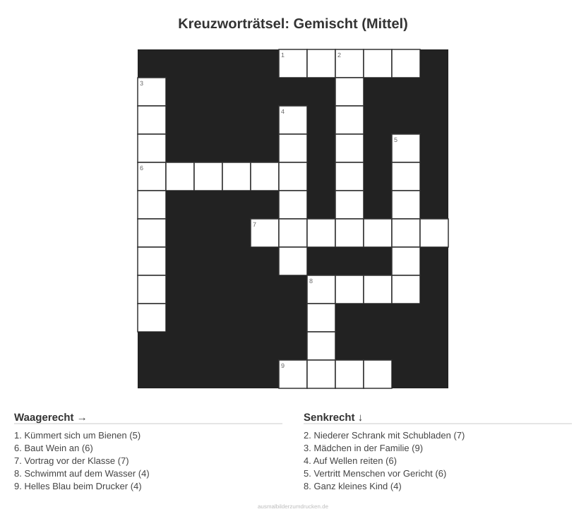 Kreuzworträtsel Kreuzworträtsel: Gemischt (Mittel) aus der Kategorie Sonstiges - kostenlos ausdrucken