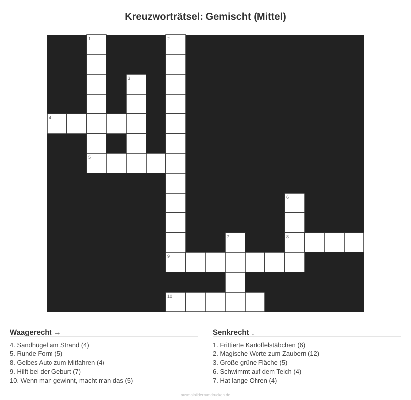 Kreuzworträtsel Kreuzworträtsel: Gemischt (Mittel) aus der Kategorie Sonstiges - kostenlos ausdrucken