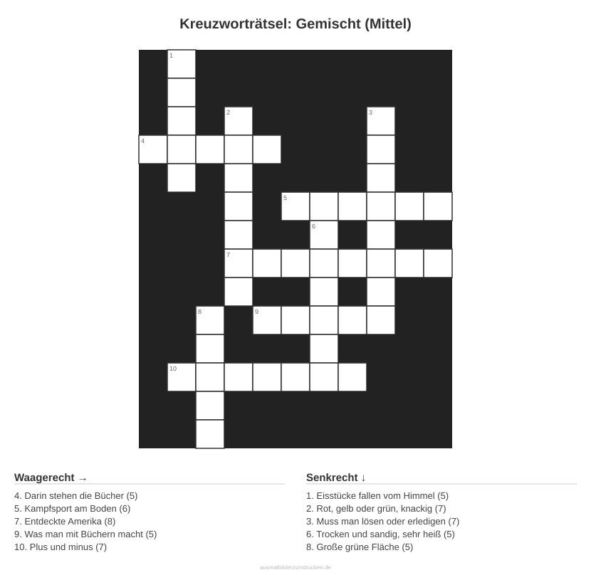 Kreuzworträtsel Kreuzworträtsel: Gemischt (Mittel) aus der Kategorie Sonstiges - kostenlos ausdrucken