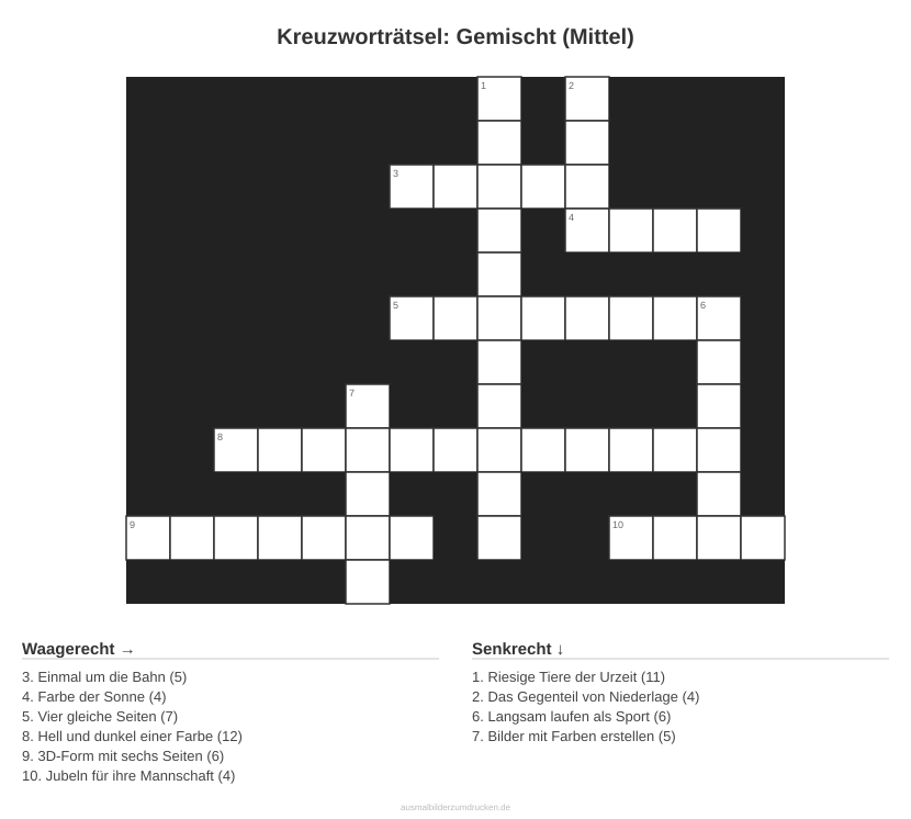 Kreuzworträtsel Kreuzworträtsel: Gemischt (Mittel) aus der Kategorie Sonstiges - kostenlos ausdrucken