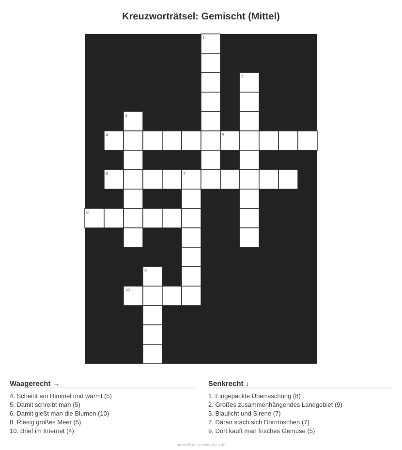 Kreuzworträtsel Kreuzworträtsel: Gemischt (Mittel) aus der Kategorie Sonstiges - kostenlos ausdrucken