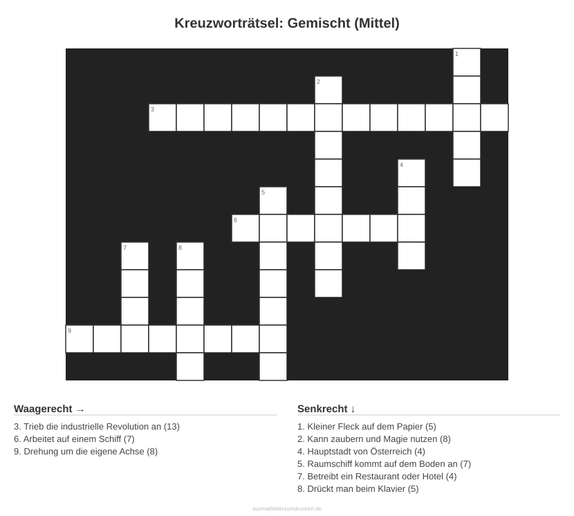 Kreuzworträtsel Kreuzworträtsel: Gemischt (Mittel) aus der Kategorie Sonstiges - kostenlos ausdrucken