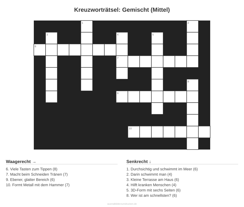 Kreuzworträtsel Kreuzworträtsel: Gemischt (Mittel) aus der Kategorie Sonstiges - kostenlos ausdrucken