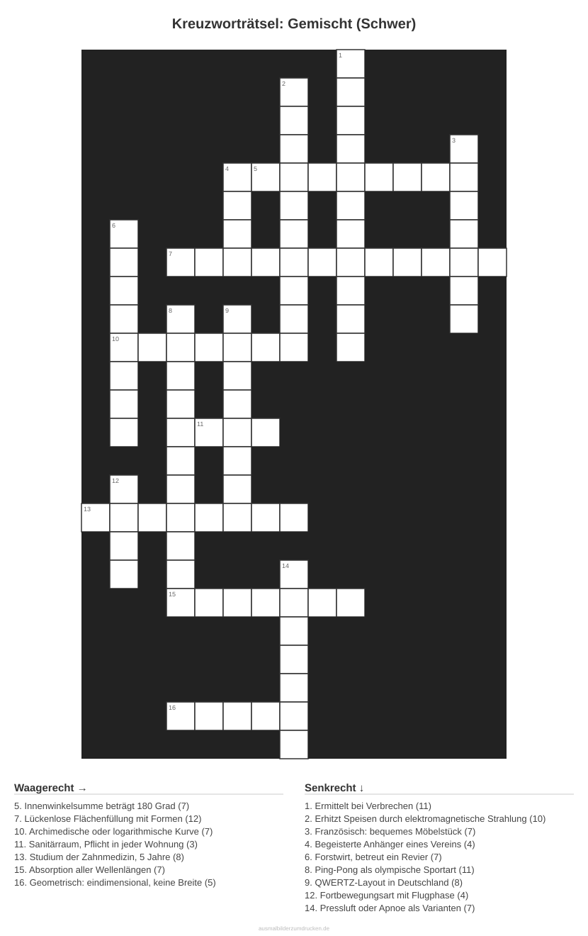 Kreuzworträtsel Kreuzworträtsel: Gemischt (Schwer) aus der Kategorie Sonstiges - kostenlos ausdrucken
