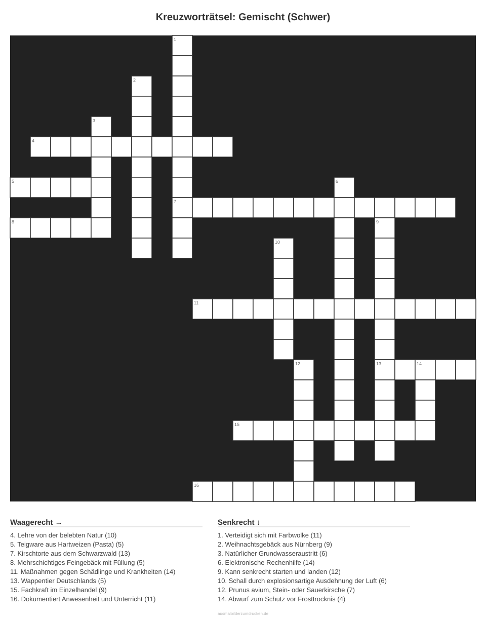 Kreuzworträtsel Kreuzworträtsel: Gemischt (Schwer) aus der Kategorie Sonstiges - kostenlos ausdrucken