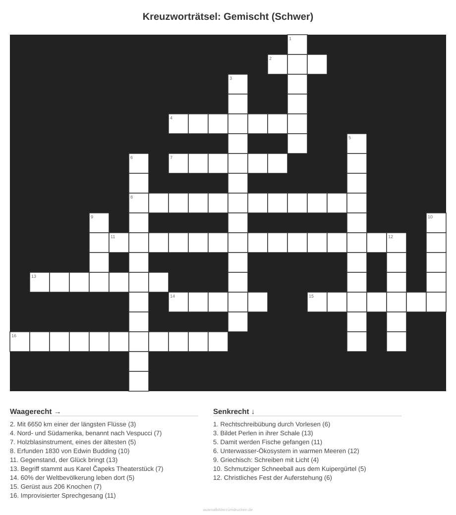 Kreuzworträtsel Kreuzworträtsel: Gemischt (Schwer) aus der Kategorie Sonstiges - kostenlos ausdrucken