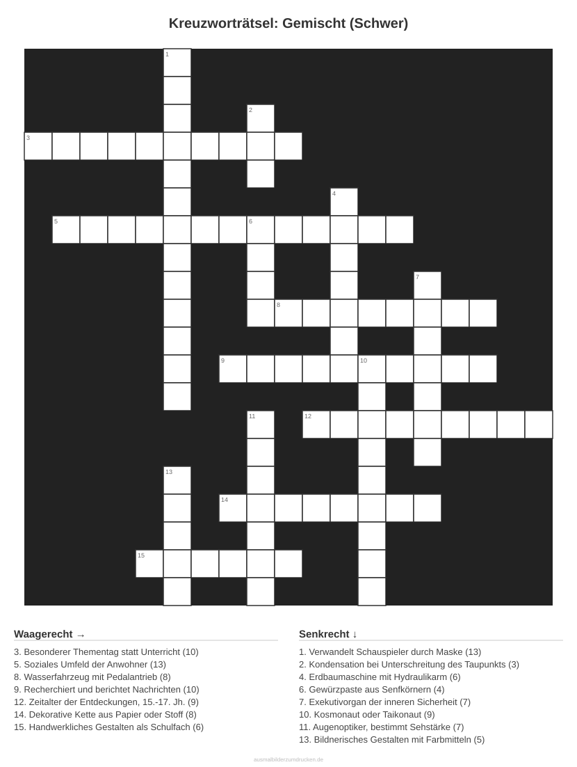 Kreuzworträtsel Kreuzworträtsel: Gemischt (Schwer) aus der Kategorie Sonstiges - kostenlos ausdrucken