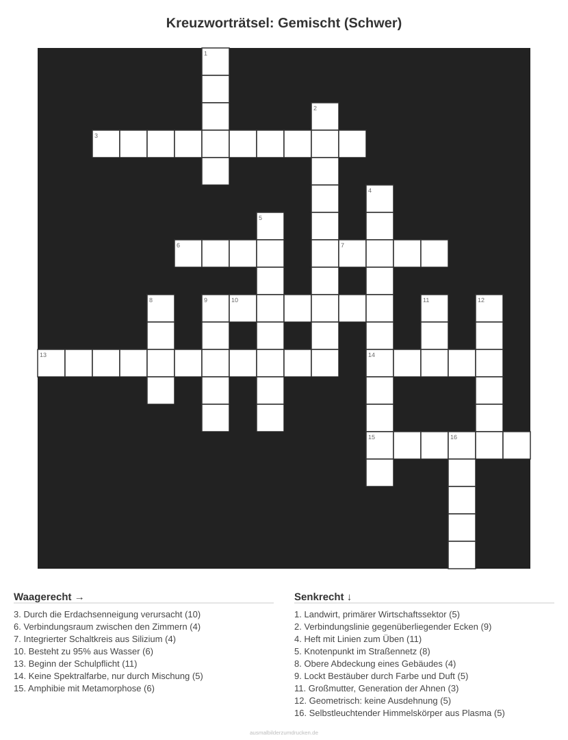 Kreuzworträtsel Kreuzworträtsel: Gemischt (Schwer) aus der Kategorie Sonstiges - kostenlos ausdrucken