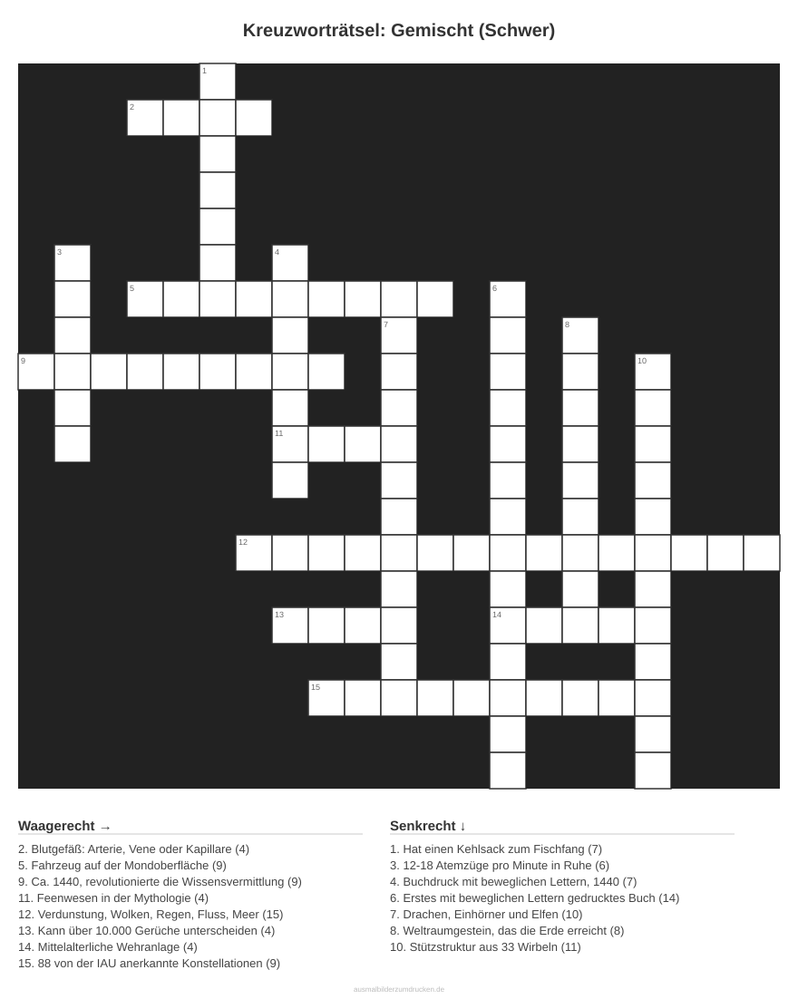 Kreuzworträtsel Kreuzworträtsel: Gemischt (Schwer) aus der Kategorie Sonstiges - kostenlos ausdrucken
