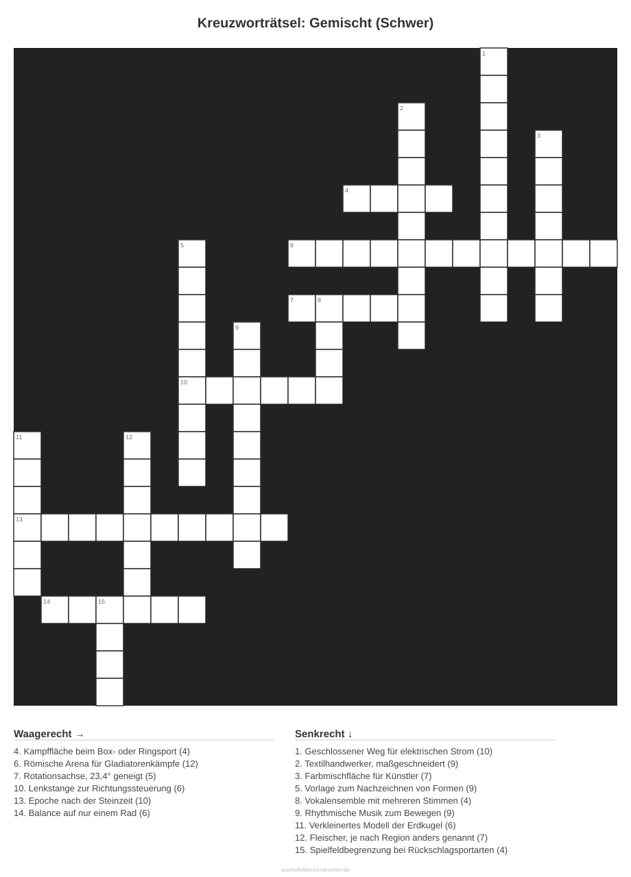 Kreuzworträtsel Kreuzworträtsel: Gemischt (Schwer) aus der Kategorie Sonstiges - kostenlos ausdrucken