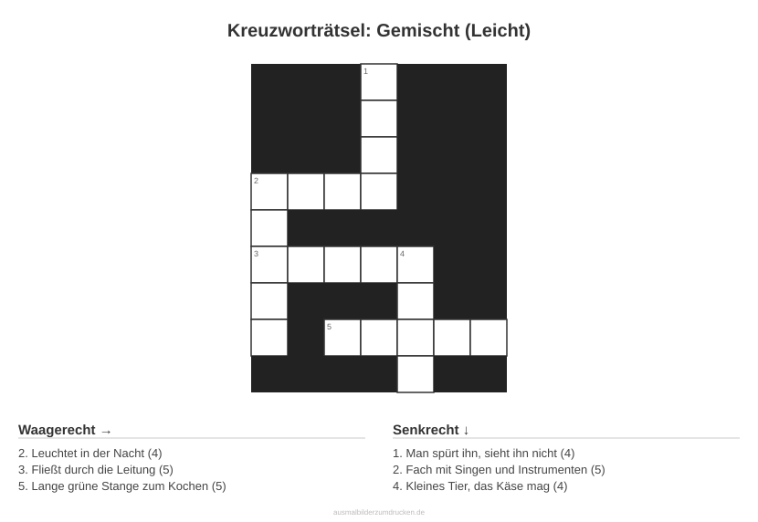Kreuzworträtsel Kreuzworträtsel: Gemischt (Leicht) aus der Kategorie Sonstiges - kostenlos ausdrucken