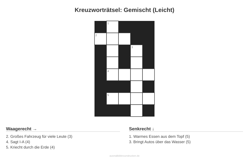 Kreuzworträtsel Kreuzworträtsel: Gemischt (Leicht) aus der Kategorie Sonstiges - kostenlos ausdrucken