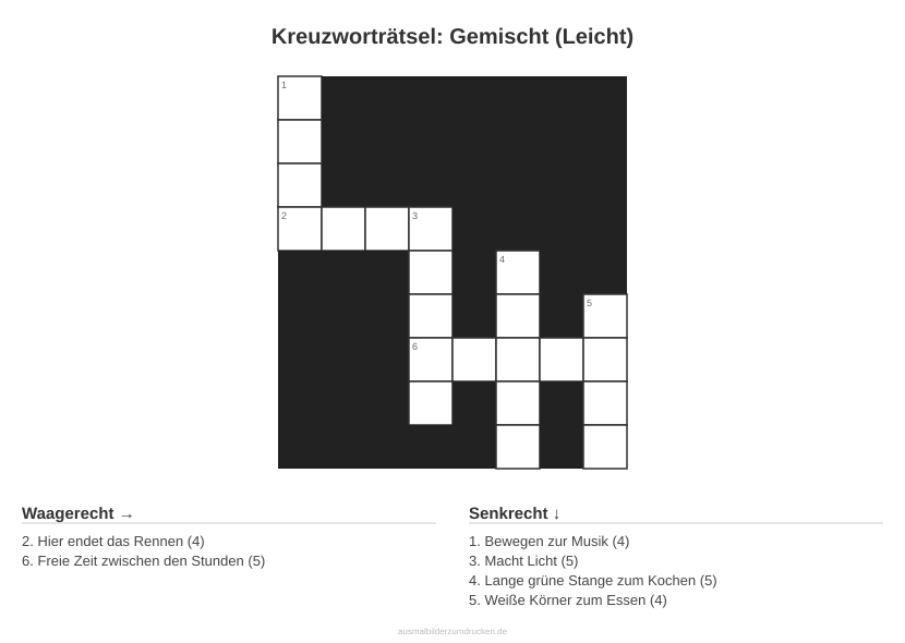 Kreuzworträtsel Kreuzworträtsel: Gemischt (Leicht) aus der Kategorie Sonstiges - kostenlos ausdrucken