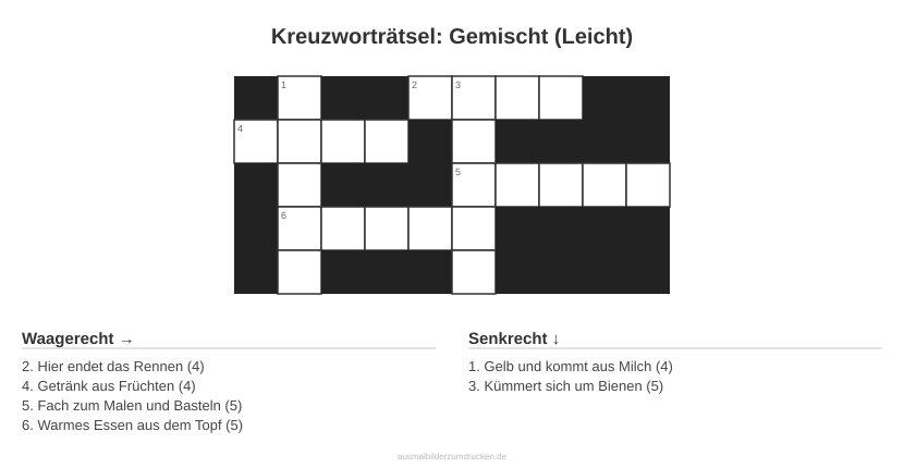 Kreuzworträtsel Kreuzworträtsel: Gemischt (Leicht) aus der Kategorie Sonstiges - kostenlos ausdrucken