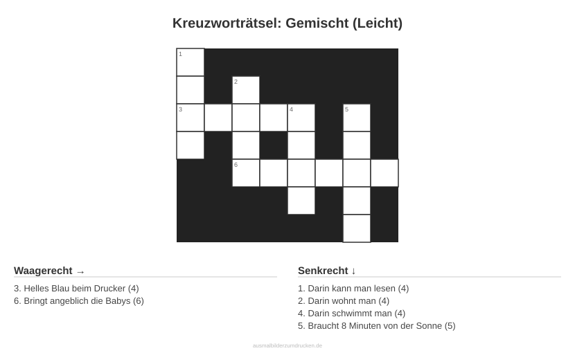 Kreuzworträtsel Kreuzworträtsel: Gemischt (Leicht) aus der Kategorie Sonstiges - kostenlos ausdrucken
