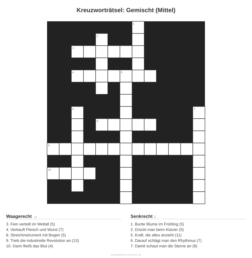 Kreuzworträtsel Kreuzworträtsel: Gemischt (Mittel) aus der Kategorie Sonstiges - kostenlos ausdrucken