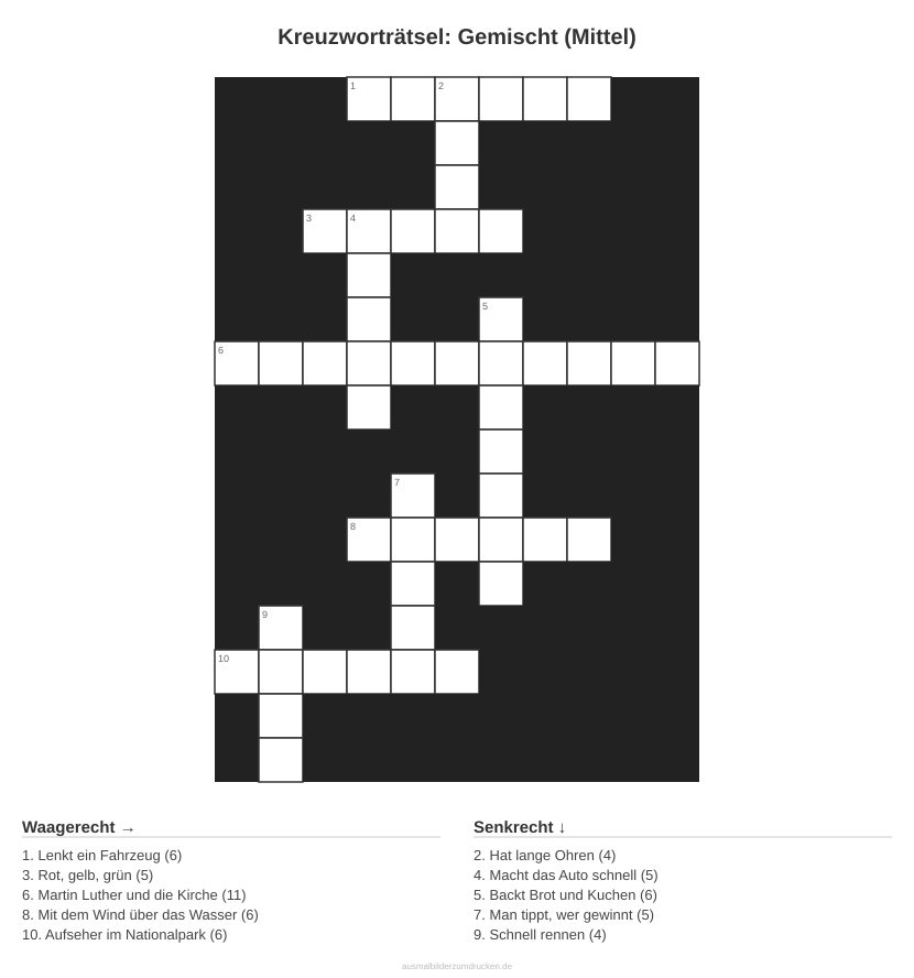 Kreuzworträtsel Kreuzworträtsel: Gemischt (Mittel) aus der Kategorie Sonstiges - kostenlos ausdrucken