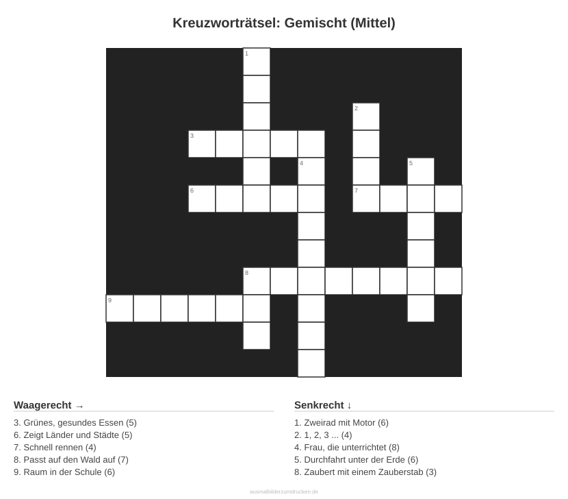 Kreuzworträtsel Kreuzworträtsel: Gemischt (Mittel) aus der Kategorie Sonstiges - kostenlos ausdrucken
