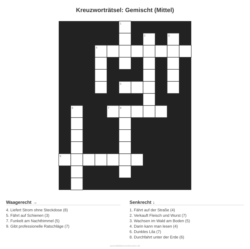 Kreuzworträtsel Kreuzworträtsel: Gemischt (Mittel) aus der Kategorie Sonstiges - kostenlos ausdrucken