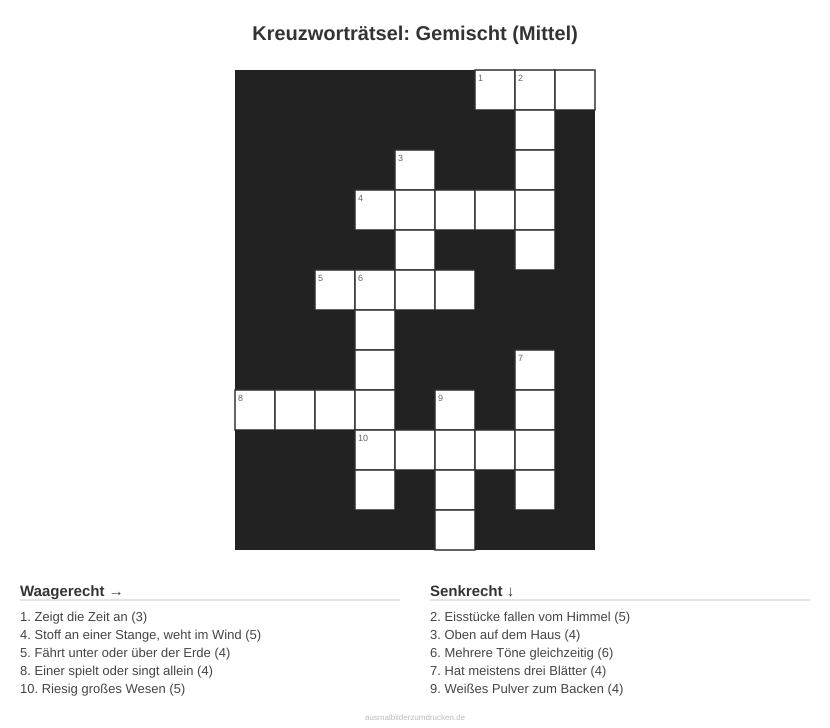 Kreuzworträtsel Kreuzworträtsel: Gemischt (Mittel) aus der Kategorie Sonstiges - kostenlos ausdrucken