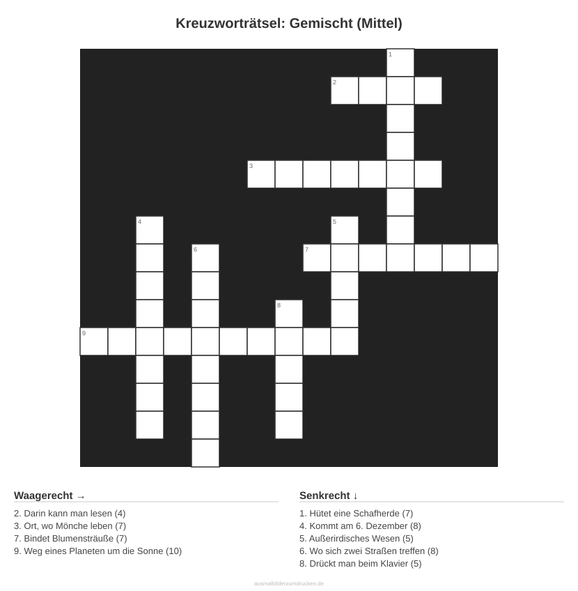 Kreuzworträtsel Kreuzworträtsel: Gemischt (Mittel) aus der Kategorie Sonstiges - kostenlos ausdrucken