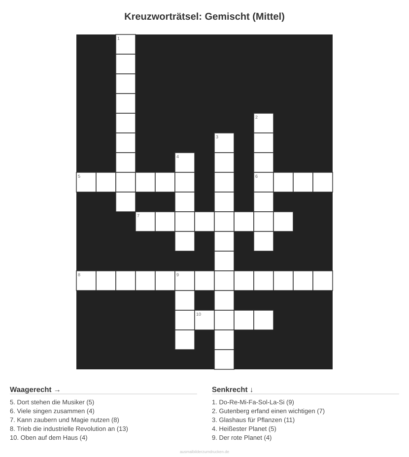 Kreuzworträtsel Kreuzworträtsel: Gemischt (Mittel) aus der Kategorie Sonstiges - kostenlos ausdrucken