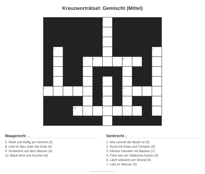 Kreuzworträtsel Kreuzworträtsel: Gemischt (Mittel) aus der Kategorie Sonstiges - kostenlos ausdrucken