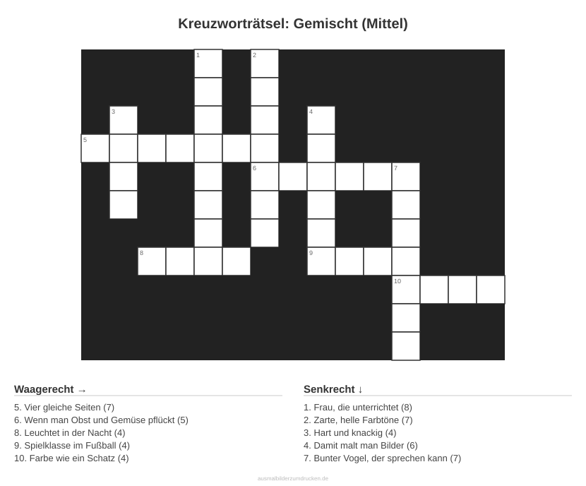 Kreuzworträtsel Kreuzworträtsel: Gemischt (Mittel) aus der Kategorie Sonstiges - kostenlos ausdrucken