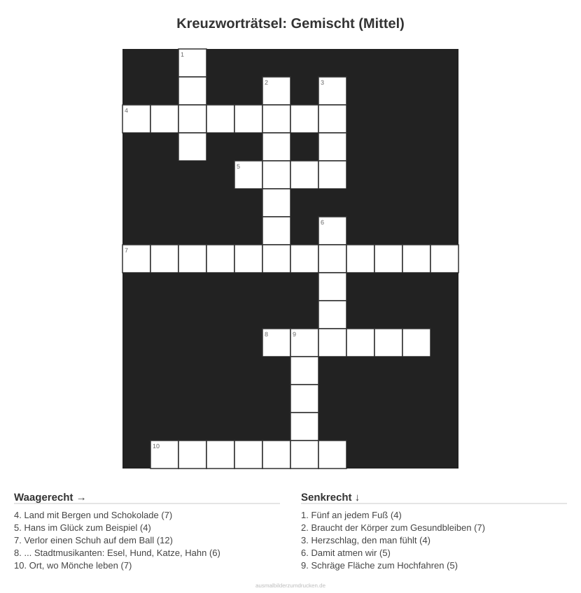 Kreuzworträtsel Kreuzworträtsel: Gemischt (Mittel) aus der Kategorie Sonstiges - kostenlos ausdrucken