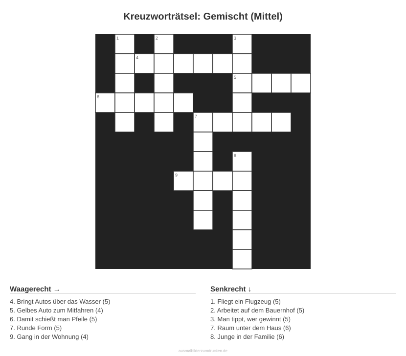 Kreuzworträtsel Kreuzworträtsel: Gemischt (Mittel) aus der Kategorie Sonstiges - kostenlos ausdrucken