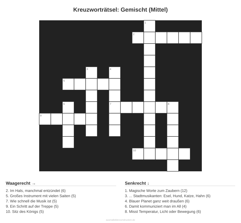 Kreuzworträtsel Kreuzworträtsel: Gemischt (Mittel) aus der Kategorie Sonstiges - kostenlos ausdrucken