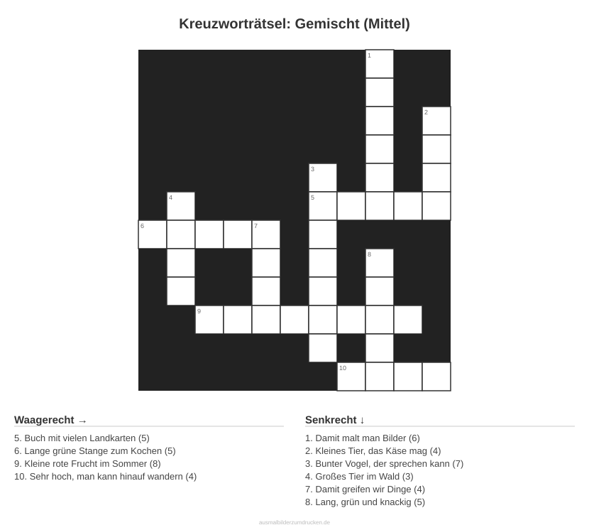 Kreuzworträtsel Kreuzworträtsel: Gemischt (Mittel) aus der Kategorie Sonstiges - kostenlos ausdrucken