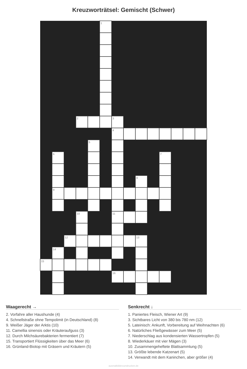 Kreuzworträtsel Kreuzworträtsel: Gemischt (Schwer) aus der Kategorie Sonstiges - kostenlos ausdrucken