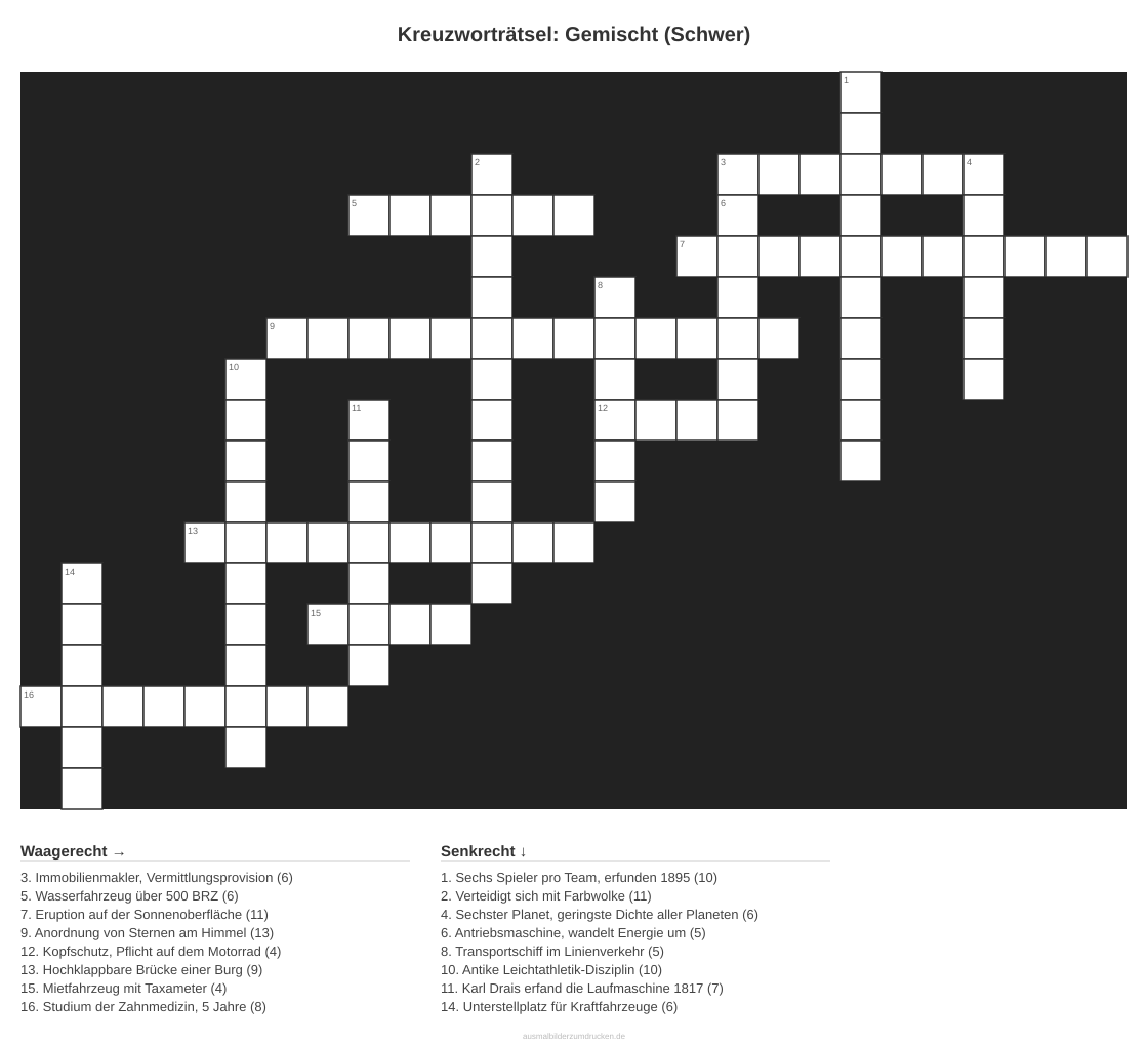 Kreuzworträtsel Kreuzworträtsel: Gemischt (Schwer) aus der Kategorie Sonstiges - kostenlos ausdrucken
