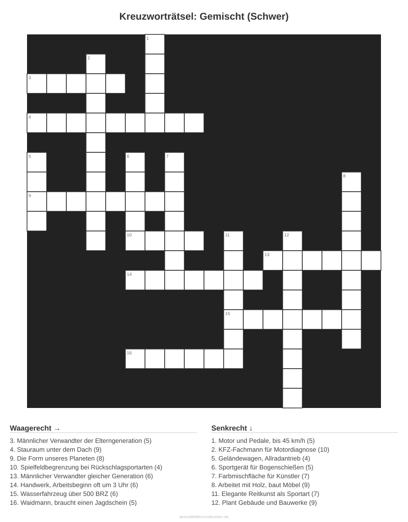 Kreuzworträtsel Kreuzworträtsel: Gemischt (Schwer) aus der Kategorie Sonstiges - kostenlos ausdrucken