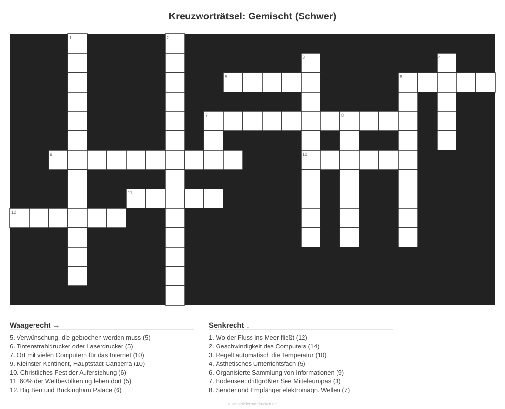 Kreuzworträtsel Kreuzworträtsel: Gemischt (Schwer) aus der Kategorie Sonstiges - kostenlos ausdrucken