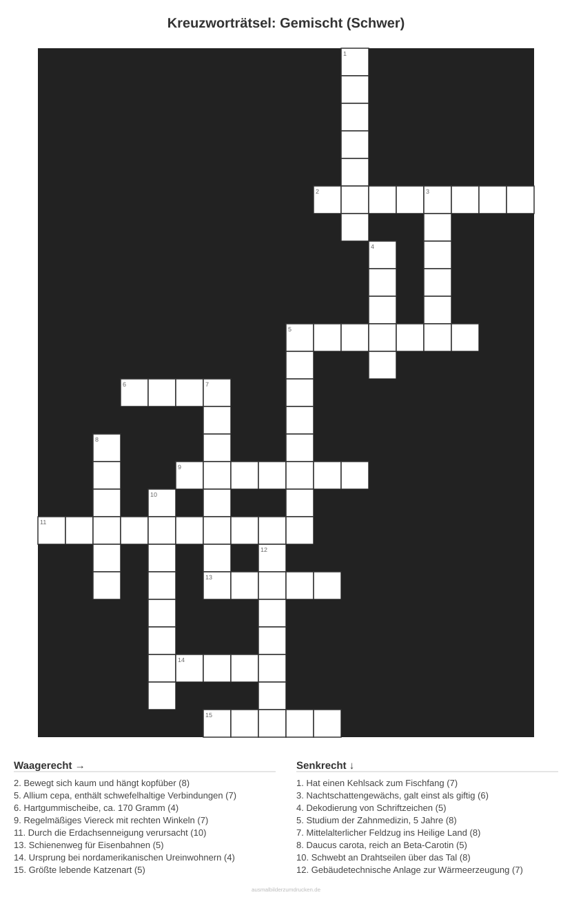 Kreuzworträtsel Kreuzworträtsel: Gemischt (Schwer) aus der Kategorie Sonstiges - kostenlos ausdrucken