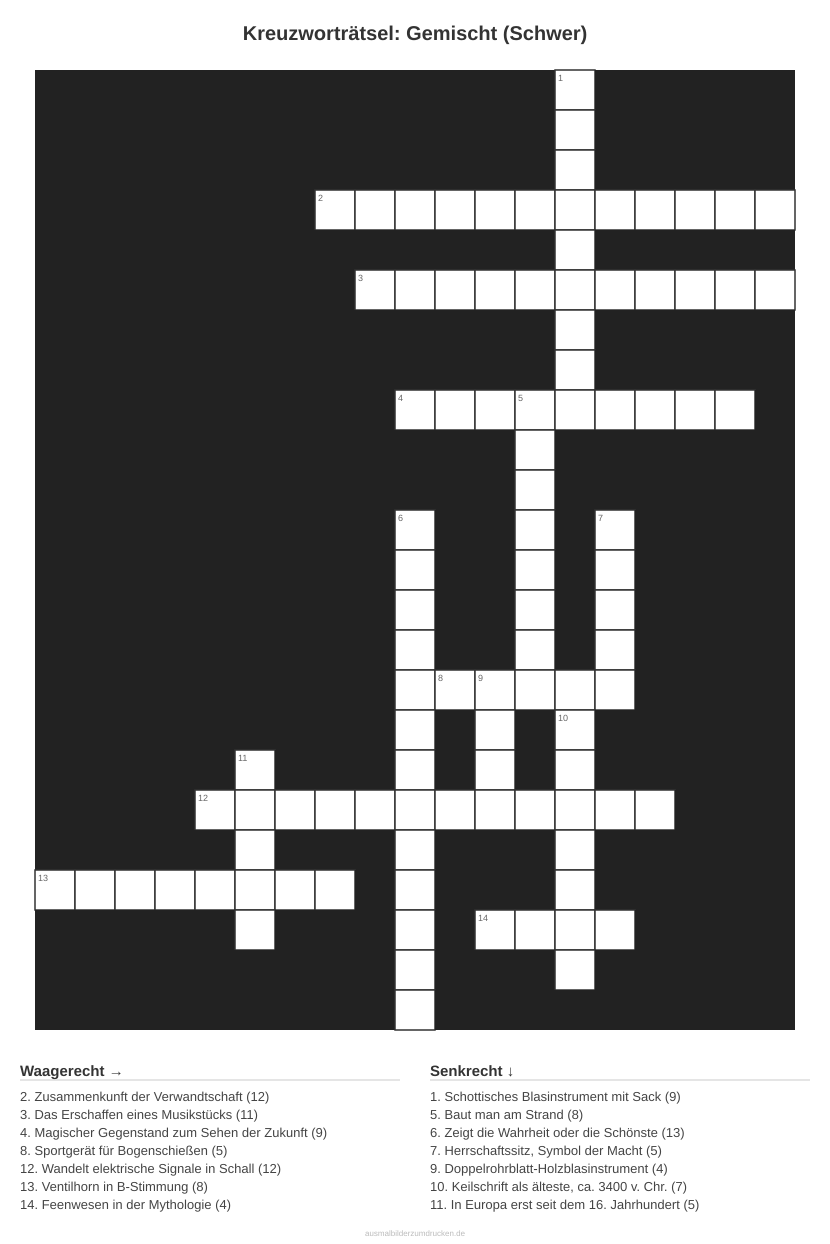 Kreuzworträtsel Kreuzworträtsel: Gemischt (Schwer) aus der Kategorie Sonstiges - kostenlos ausdrucken