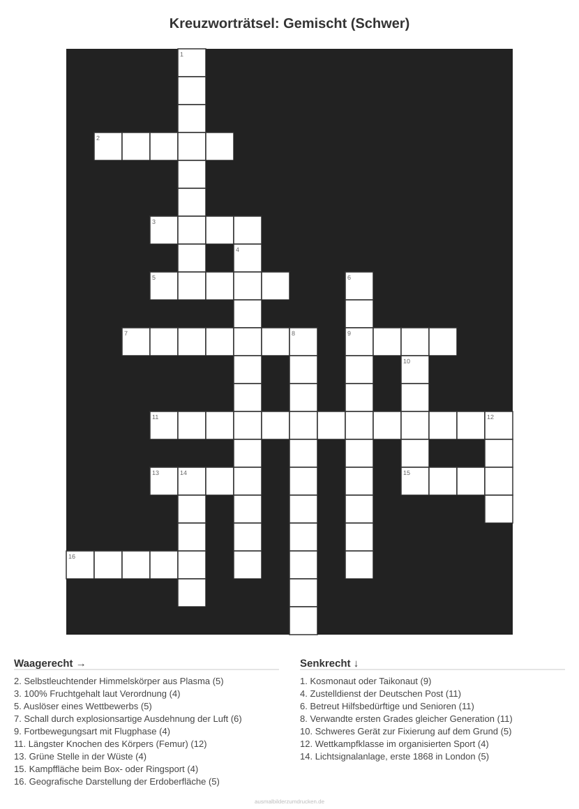 Kreuzworträtsel Kreuzworträtsel: Gemischt (Schwer) aus der Kategorie Sonstiges - kostenlos ausdrucken