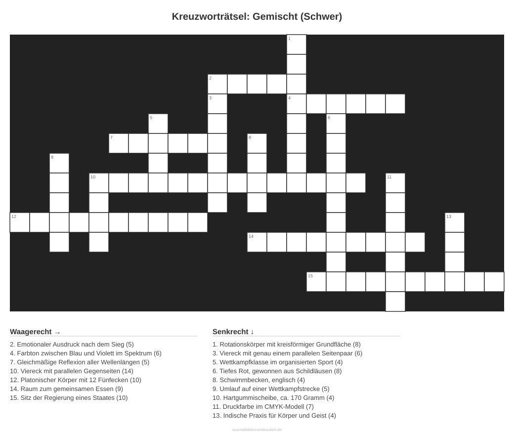Kreuzworträtsel Kreuzworträtsel: Gemischt (Schwer) aus der Kategorie Sonstiges - kostenlos ausdrucken