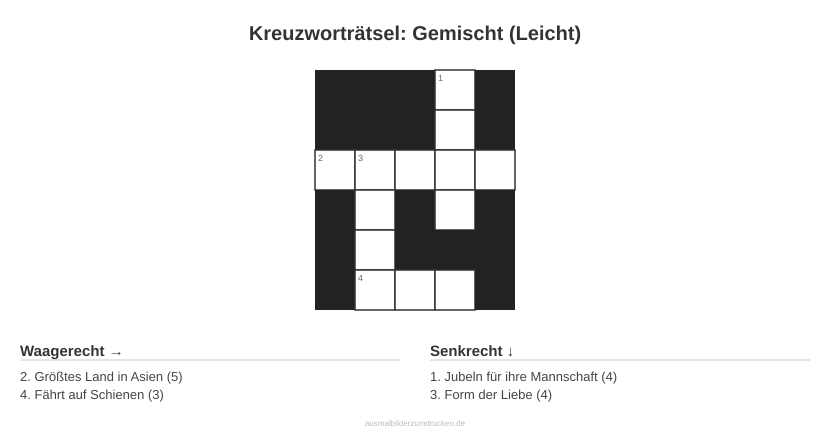 Kreuzworträtsel Kreuzworträtsel: Gemischt (Leicht) aus der Kategorie Sonstiges - kostenlos ausdrucken